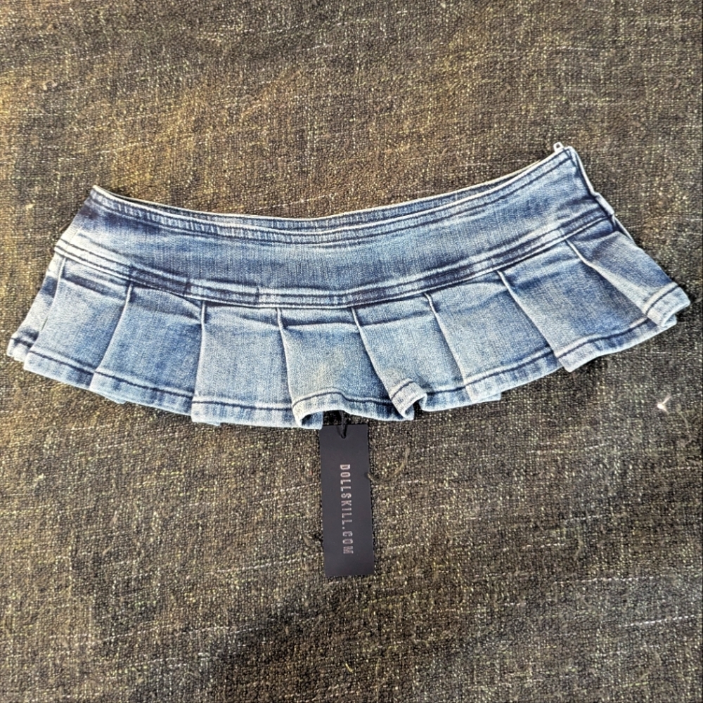 DOLLSKILL GENERATION KISS LOW RISE WAIST MICRO DENIM SKIRT XS NAVY BLUE